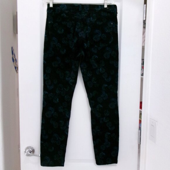 Like New Pilcro and the Letterpress SCRIPT Velvet Jeans Black Blue Print 29 Pant - Picture 6 of 13